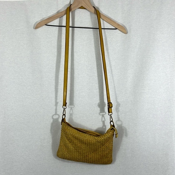 Borse in Pelle Handbags - Borse In Pelle Made In Italy Genuine Leather Yellow Woven Boho Crossbody Purse